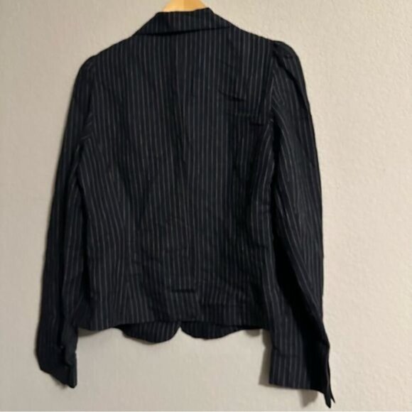 Max Studio Black Pinstripe Fully Lined Linen Blazer Jacket-Size 12 - Picture 8 of 11